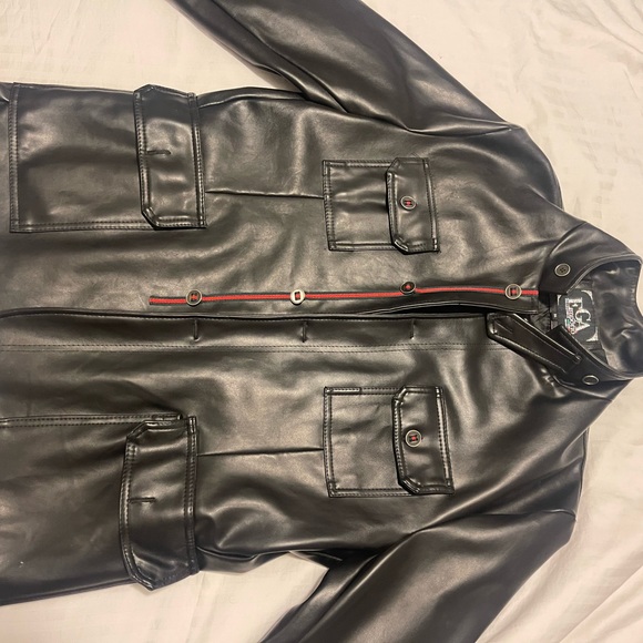 Leather red and green stripe jacket - Picture 3 of 4